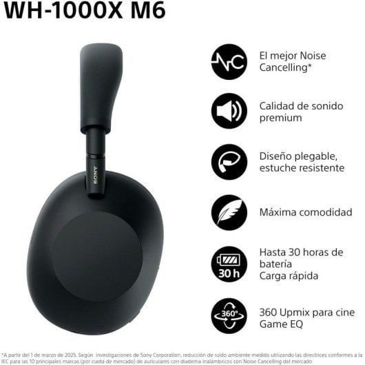 Casque Bluetooth Sony WH-1000XM6 à réduction de bruit et audio haute résolution, noir