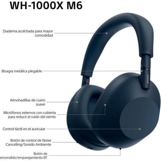 Casque Bluetooth Sony WH-1000XM6 à réduction de bruit, audio haute résolution, bleu nuit