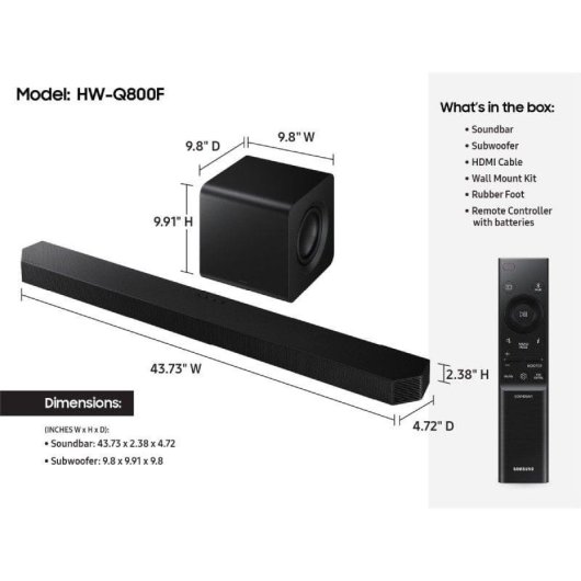 Barre de Sonido Samsung HW-Q800F/ZF 5.1.2 400W WiFi Bluetooth Dolby Atmos Noire