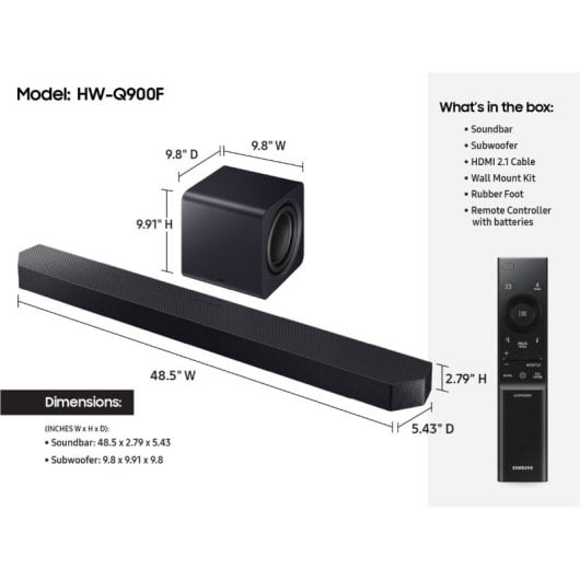 Barra de sonido Samsung HW-Q990F/ZF Inalámbrica 756W Dolby Atmos Q-Symphony Subwoofer 300W