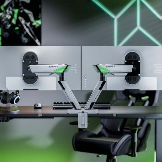 Suporte de mesa para jogos AISENS DT38TSR-345 giratório com inclinação em alumínio e aço até 2x38” 16 kg/braço