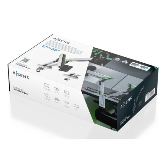 Suporte de mesa para jogos AISENS DT38TSR-345 giratório com inclinação em alumínio e aço até 2x38” 16 kg/braço