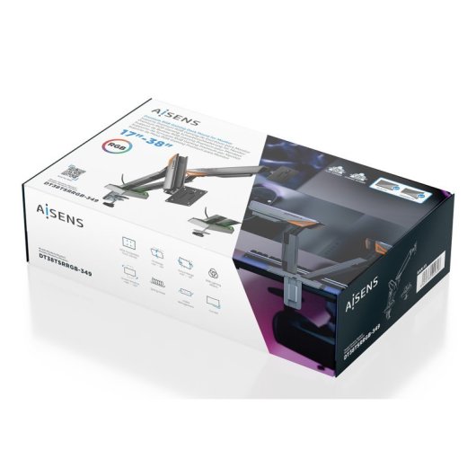 Soporte de Mesa Gaming Aisens DT38TSRRGB-349 RGB Giratorio Inclinable 17-38? 16kg