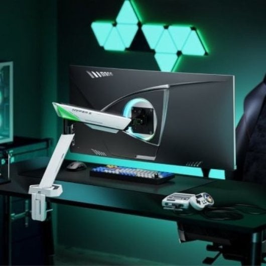 Soporte de Mesa Gaming Aisens DT49TSR-343 Blanco Contrapeso Giratorio Inclinable hasta 16kg 49”