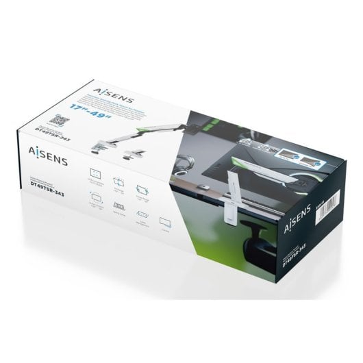 Soporte de Mesa Gaming Aisens DT49TSR-343 Blanco Contrapeso Giratorio Inclinable hasta 16kg 49”