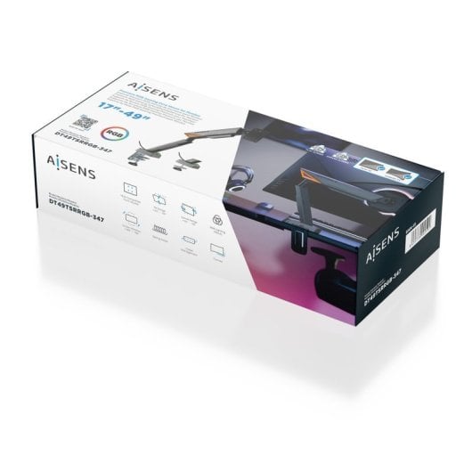 Soporte de mesa Gaming AISENS DT49TSRRGB-347 RGB, giratorio/inclinable, 16kg, VESA