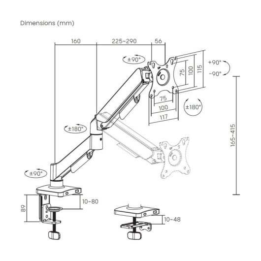 Soporte de Mesa AISENS DT32TSR-355 Contrapeso Giratorio Inclinable 9kg para Monitor 17-32”