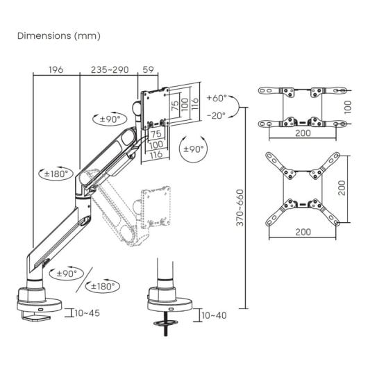 Suporte de mesa Aisens DT57TSR-307 com mola a gás, giratório/inclinável até 57 polegadas e 27 kg