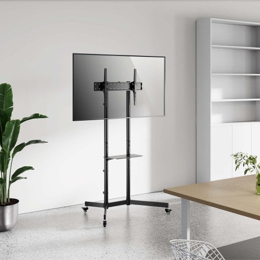 Soporte de suelo Aisens FT70TE-333 acero negro, ruedas, inclinable, para TV 37-70” hasta 45kg