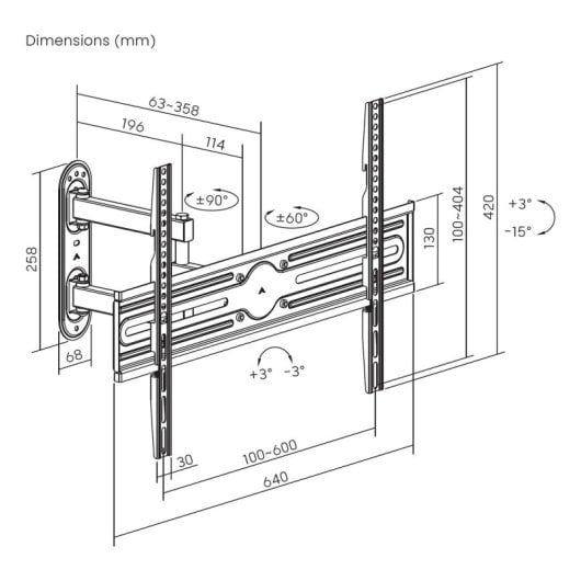 AISENS WT70TSLE-323 Supporto da parete VESA 600x400 girevole/inclinabile/livellabile 37-70″ 35 kg