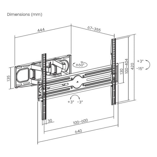 Support mural pivotant et inclinable en acier robuste AISENS WT70TSR-196, 37-80″/40 kg/noir