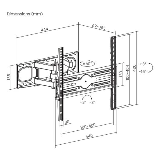 Suporte de parede AISENS WT70TSLE-325 para televisores de 32 a 70 polegadas, 40 kg, VESA 400x400, giratório/inclinável/nivelador