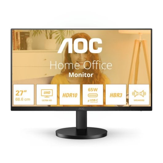 Haut-parleurs AOC U27B3CF 27 pouces 4K UHD 60 Hz IPS HDR10, hauteur réglable, USB-C 65 W