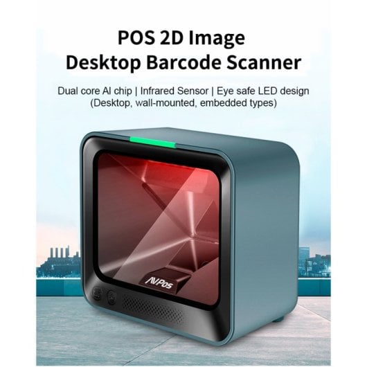 Leitor de código de barras USB CMOS fixo 1D/2D AVPos BP760 com proteção contra quedas, preto