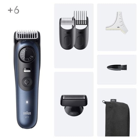 Tondeuse Barbe Visage Braun BeardTrimmer 7 BT7520 Sans Fil 120min Sec et Mouillé 40 Réglages Sabots Charge Rapide