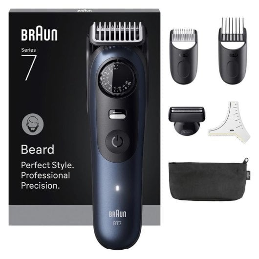 Tondeuse Barbe Visage Braun BeardTrimmer 7 BT7520 Sans Fil 120min Sec et Mouillé 40 Réglages Sabots Charge Rapide