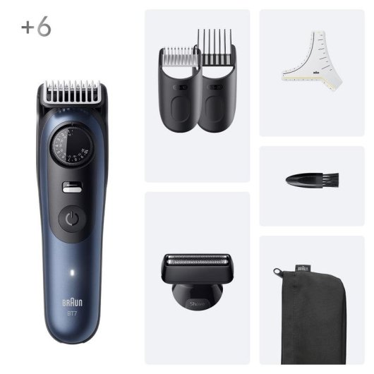 Tondeuse Barbe Visage Braun BeardTrimmer 7 BT7520 Sans Fil 120min Sec et Mouillé 40 Réglages Sabots Charge Rapide