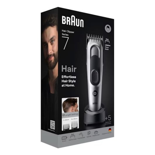 Cortapelos Braun Recargable 50min 17 posiciones 3-35mm NiMH Estación Base Negra/Plata
