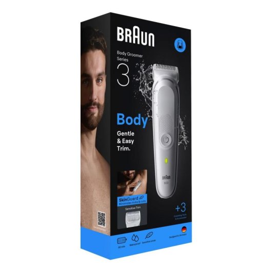 Rasoio Corpo Braun Series 3 BG3530 Senza Filo 80 min Impermeabile 2 Pettini Ricarica Rapida
