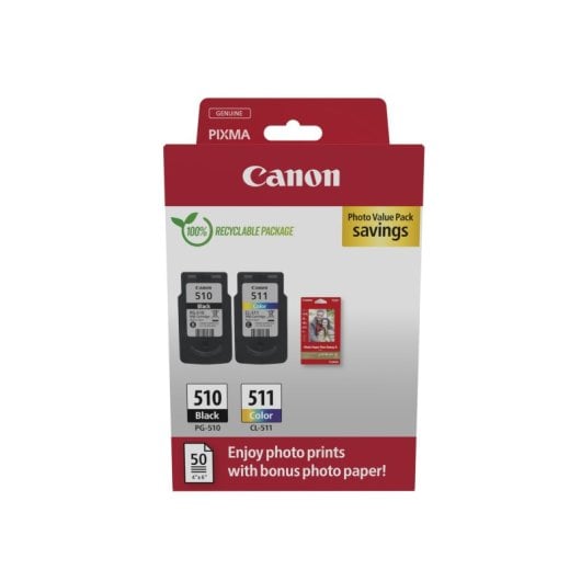 Cartucho Canon PG-510 CL-511 Multipack + 50 hojas fotográficas 10x15 cm Original