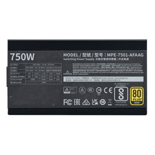Fuente de Alimentación Cooler Master 750W 80+ Gold MWE Gold 750 V2 ATX 3.1 Extras modular