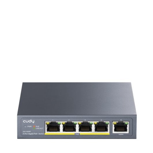 Switch CUDY 5 portas Gigabit Ethernet 4 PoE+ 10 Gbps Rack sem ventoinha AC/DC