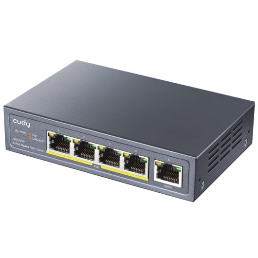 Switch CUDY 5 portas Gigabit Ethernet 4 PoE+ 10 Gbps Rack sem ventoinha AC/DC