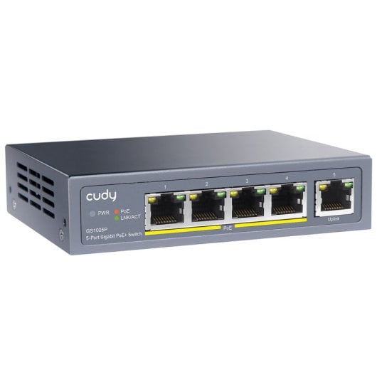 Switch CUDY 5 portas Gigabit Ethernet 4 PoE+ 10 Gbps Rack sem ventoinha AC/DC