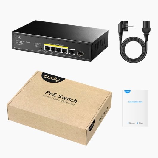 Switch Gigabit Cudy 5 Portas RJ-45, 1 SFP, PoE+ 120 W, Montagem em Rack, Metal, Sem Ventoinha