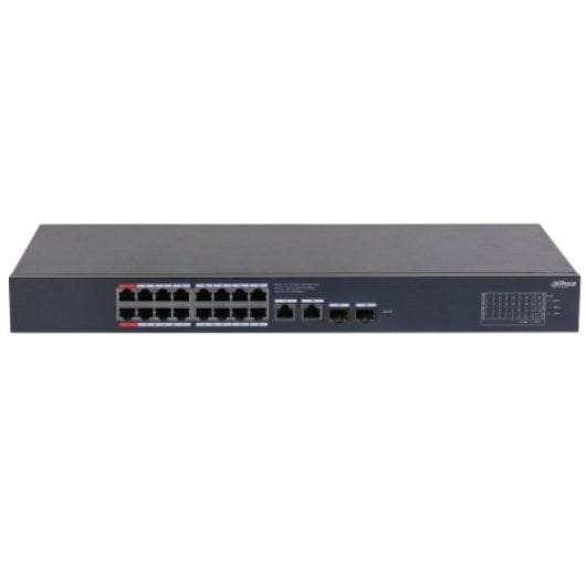 Commutateur géré Dahua 18 ports RJ-45 Gigabit Ethernet, 2 SFP, 16 ports PoE, 40 Gbit/s, montage en rack