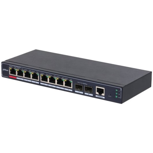 Switch Dahua SG4010P-2F 8xRJ45 Gigabit 2xSFP PoE Gestión L2 Sin Ventilador Negro