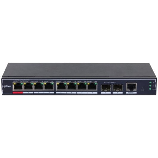 Switch Dahua SG4010P-2F 8xRJ45 Gigabit 2xSFP PoE Gestión L2 Sin Ventilador Negro