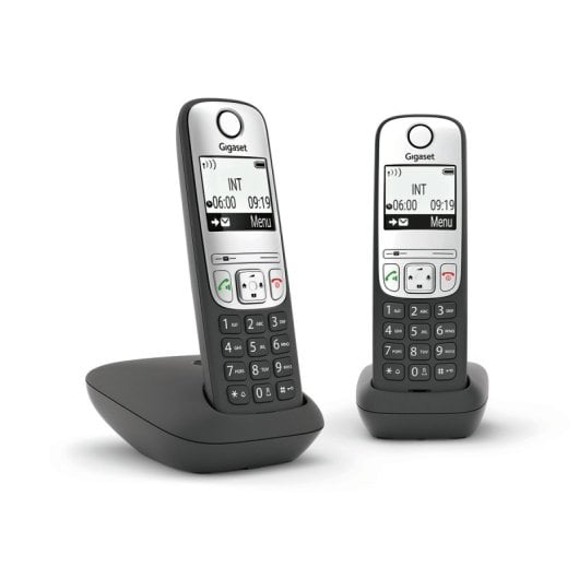 Teléfono inalámbrico Gigaset Analógico Doble Terminal Negro/Plata Altavoz Contestador 20min ECO