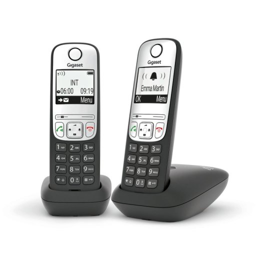 Teléfono inalámbrico Gigaset Analógico Doble Terminal Negro/Plata Altavoz Contestador 20min ECO