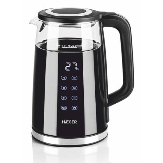 Hervidor Haeger EK-DIG.028A 1,7L 2200W Vidrio Acero Inoxidable Termostato Negro
