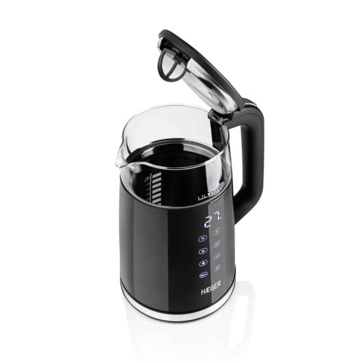 Hervidor Haeger EK-DIG.028A 1,7L 2200W Vidrio Acero Inoxidable Termostato Negro