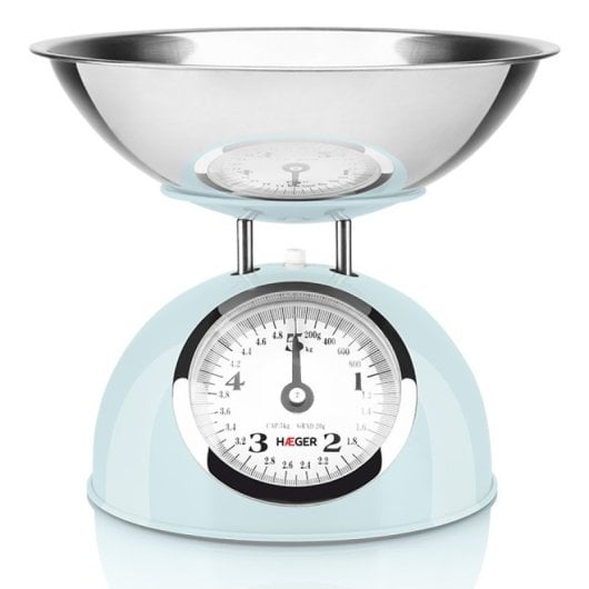 Haeger Mechanische Küchenwaage, Blau, Edelstahl, 5 kg, Abnehmbare Schüssel