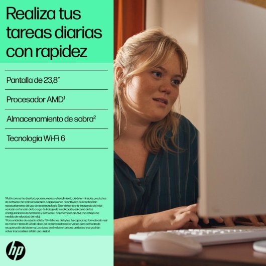 PC Sobremesa HP 24-cr0104ns AMD Ryzen 5 7520U 16GB 1TB SSD Wi-Fi 6 23.8" IPS FullHD Blanco