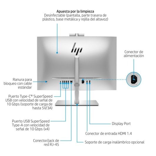 PC Sobremesa HP EliteOne 870 G9 Intel Core i5-14500 16GB 512GB SSD 27" QHD Táctil Windows 11 Pro