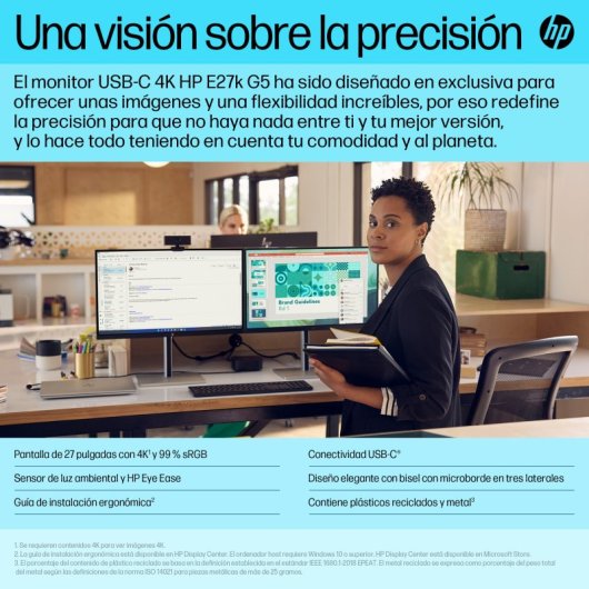 HP E-Series E27k G5 27" 4K 60Hz IPS USB-C Altura Ajustable VESA Altavoces Energy Star