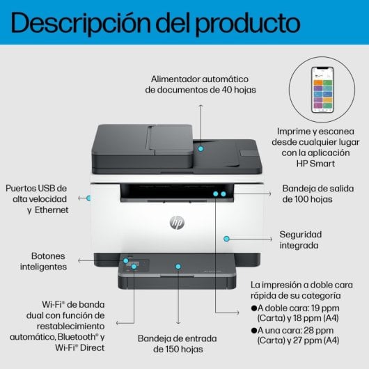 Impresora Láser Wi-Fi HP con escáner, copia, ADF y dúplex automático