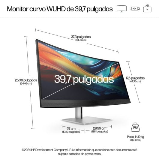 HP 5K2K Serie 7 Pro 39.7" 5K2K 60Hz IPS Curvo Thunderbolt 3 Altavoces Hi-Fi Webcam 4K