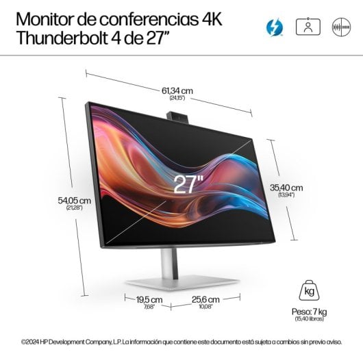 HP Serie 7 4K Pro 727pm 27" 4K 60Hz LCD Thunderbolt 4 Altavoces USB Altura VESA Videoconferencia