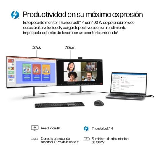 HP Serie 7 4K Pro 727pm 27" 4K 60Hz LCD Thunderbolt 4 Altavoces USB Altura VESA Videoconferencia