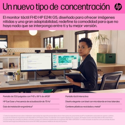 HP E24t G5 23.8" FHD 75Hz IPS Táctil Altura Ajustable Antirreflejo USB HDMI DP