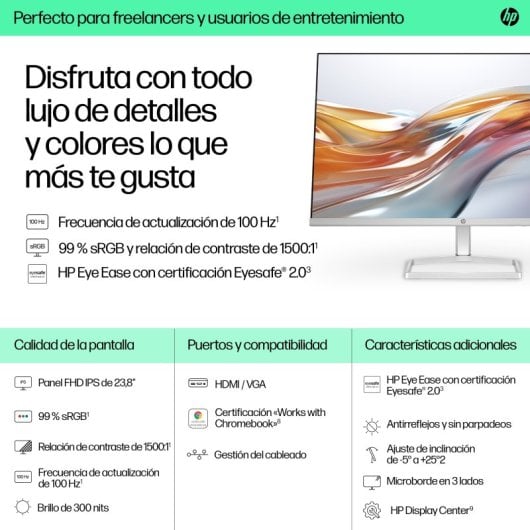 HP Serie 5 23.8" 1080p 100Hz IPS Micro-Edge Flicker Free Low Blue Light Plata