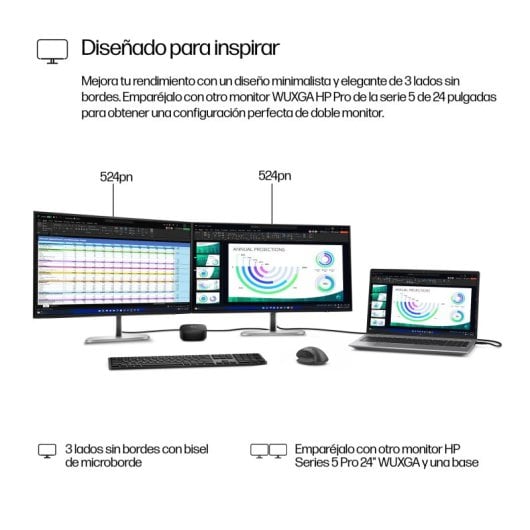 HP 524 pn 24″ WUXGA 100Hz IPS USB-A HDMI DisplayPort Pivot Blendfrei