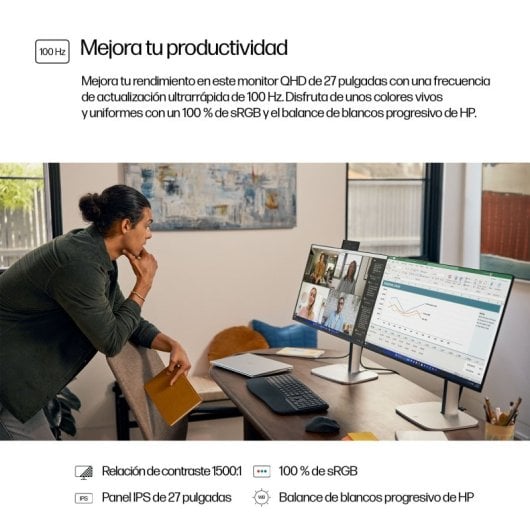 HP 27? QHD 100Hz IPS Altura Ajustable USB HDMI DisplayPort VESA Flicker Free