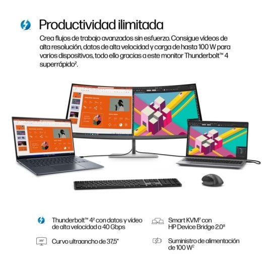 HP 738pu 37.5? WQHD+ 60Hz IPS Black Thunderbolt 4 HDR400 Curvo DreamColor Altavoces