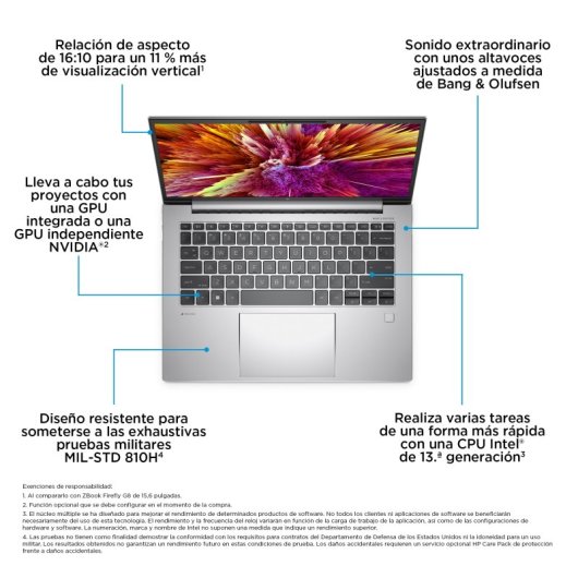 Portátil HP ZBook Firefly G10 14″ i7-1365U 16GB 512GB SSD RTX A500 W11Pro Prata